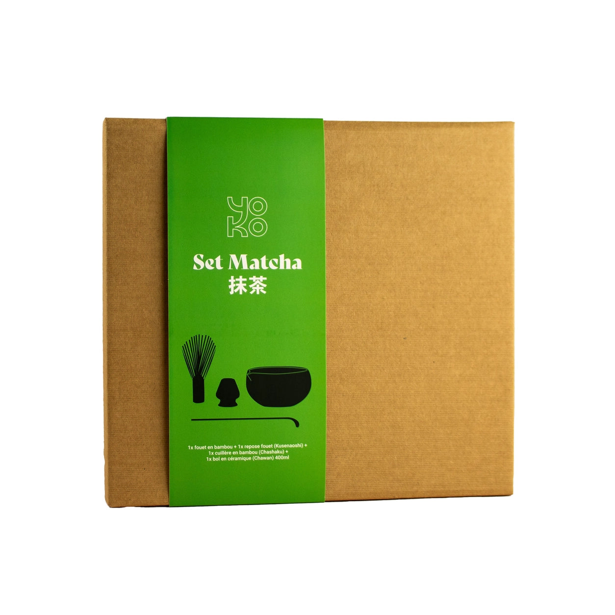 Geschenkbox Matcha Set mit Bambuslöffel, Bambusbesen und 400-ml-Keramikschale